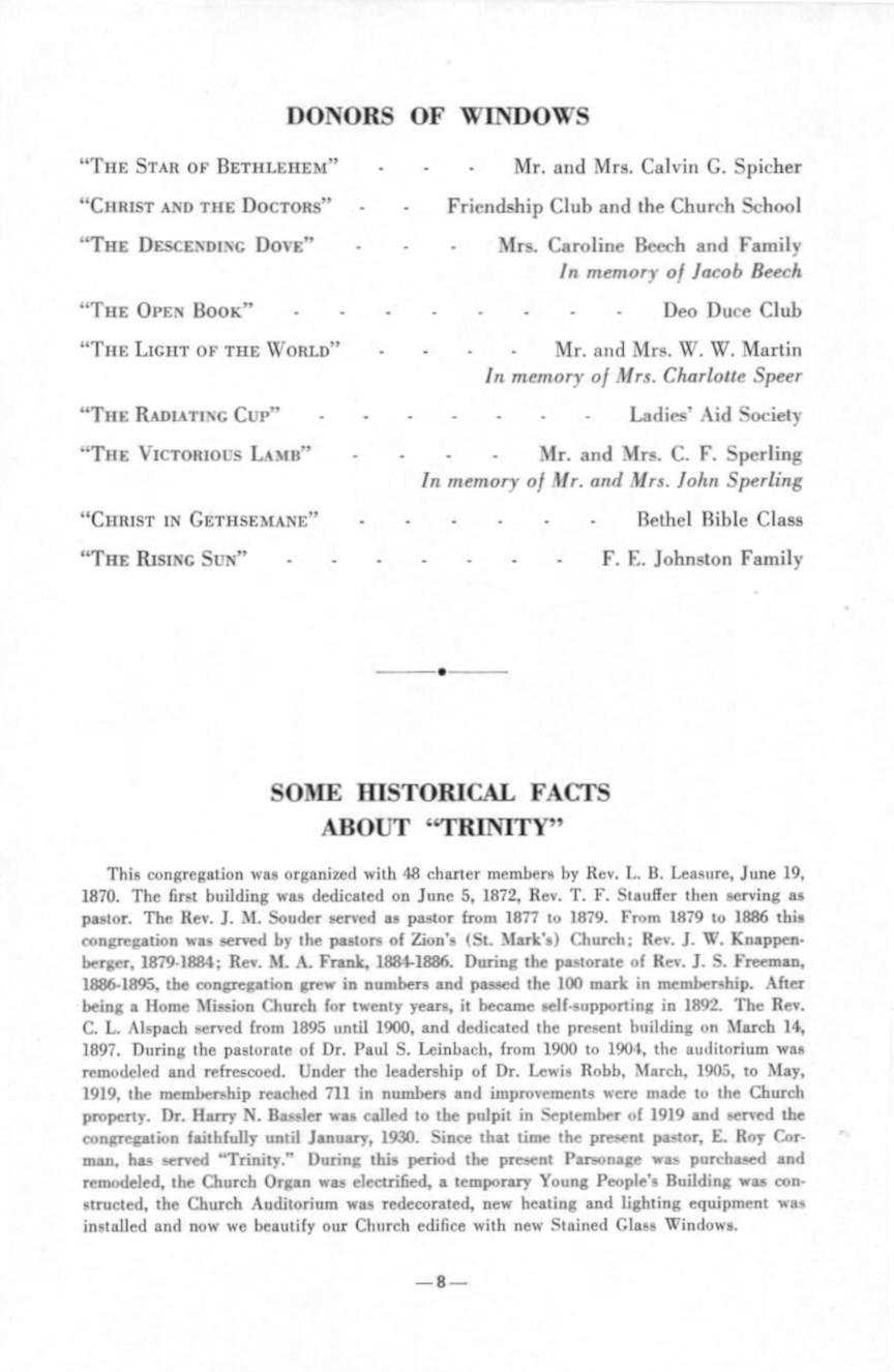 Dedication of New Windows